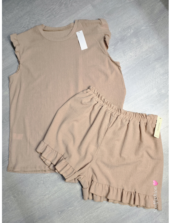 Dames plussize pak roffel beige