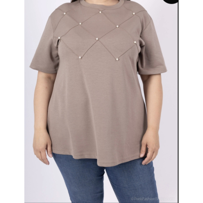 Plussize t-shirt parel taupe