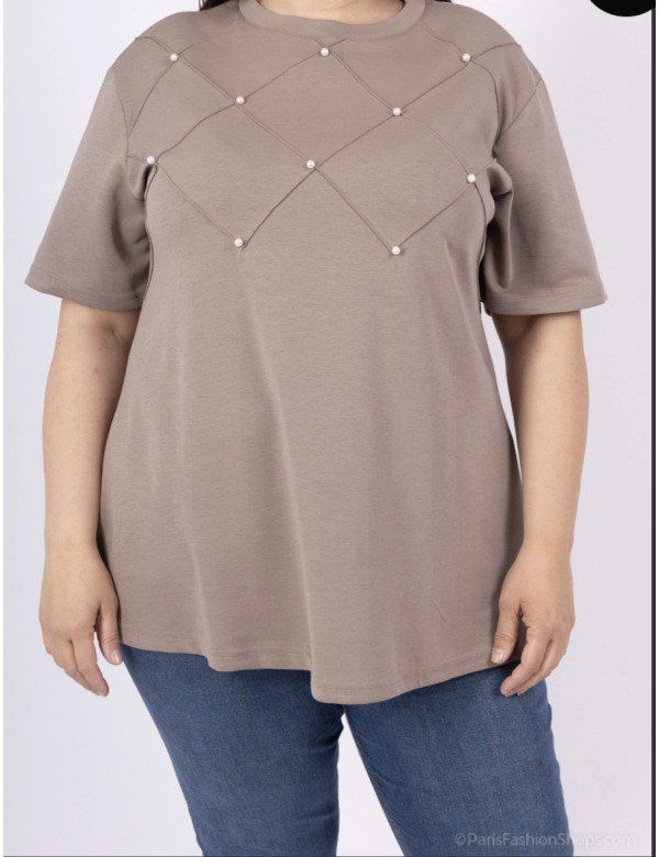 Plussize t-shirt parel taupe
